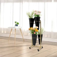 Flower Stand Plant Rack Shelf Metal Planter Storage Display Shelving + 6*Buckets