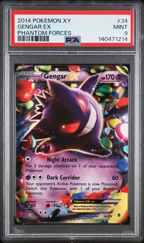 2014 POKEMON XY PHANTOM FORCES #34 GENGAR EX PSA 9