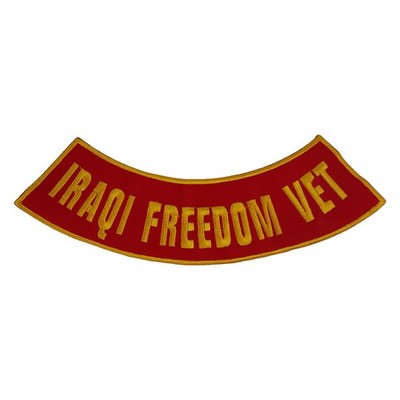 IRAQI FREEDOM VET Embroidered Rocker Patch - 11'' x 2.75'' Large Red Gold Biker