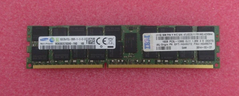 IBM 46W0674 47J0226 16GB 2Rx4 DDR3 PC3L-12800R 240-Pin ECC REG Server RAM Memory - Image 3 of 4