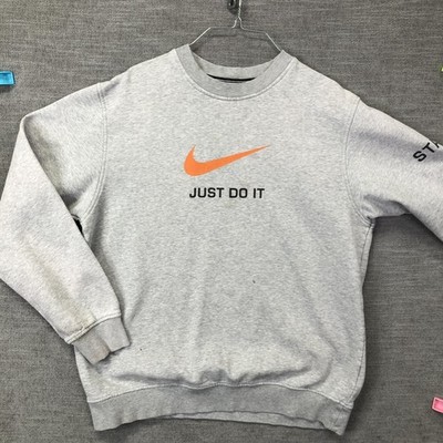 Nike Sweatshirt Mens M Gray Just Do It Staff Crewneck Fleece Pullover Logo