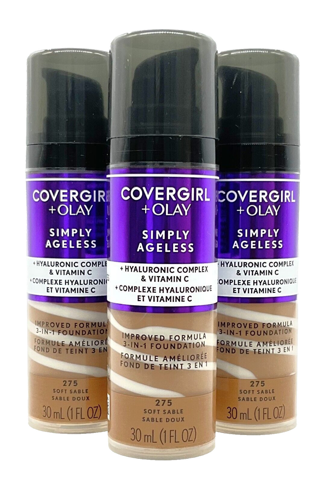 3 УПАКОВКИ - Тональный крем CoverGirl Olay Simply Ageless 3-в-1 10 унции - Мягкий соболиный 3890₽