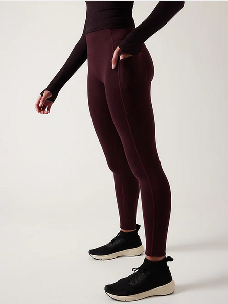 ATHLETA ALTITUDE STASH TIGHT IN POLARTEC XSMALL SPICED CABERNET