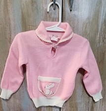 Vintage Judy Philippine Baby Girl Easter Bunny Pink Embroidery Sweater 24 Months
