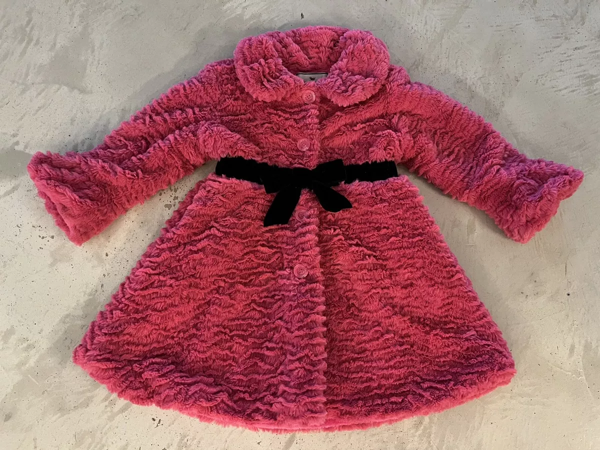 American Widgeon Girls Faux Fur Coat Jacket Size 5 Bright Pink Furry