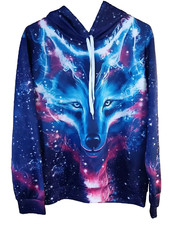 3D Wolf Print All Over Design Pullover Sweatshirt Hoodie Men's Size Large