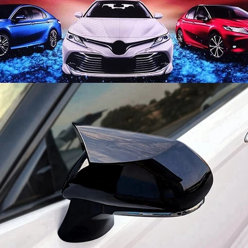 FOR 2018-23 TOYOTA CAMRY AVALON OX HORN GLOSS BLACK SIDE MIRROR COVER CAP SHELL