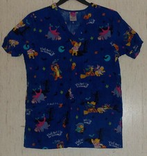 EXCELLENT WOMENS Disney Pooh, Eeyore, Tigger  Roo HALLOWEEN SCRUBS TOP SIZE S
