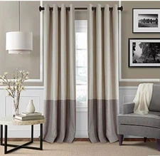 JCP ELRENE BRAIDEN COLOR BLOCK LINEN BLACKOUT  52" X 84"  PANEL CURTAIN DRAPE