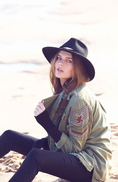 Green Embellished Military Shirt Jacket 