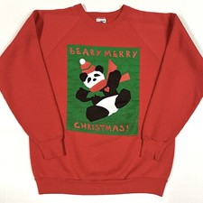 VTG Sweatshirt Beary Merry Christmas Sweater Crewneck Sz L Classic Fit Red FOTL