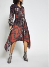 Harpenne KP0045 Paisley Print Shirt Dress, Red, Size M, UK Size 12, EU 40