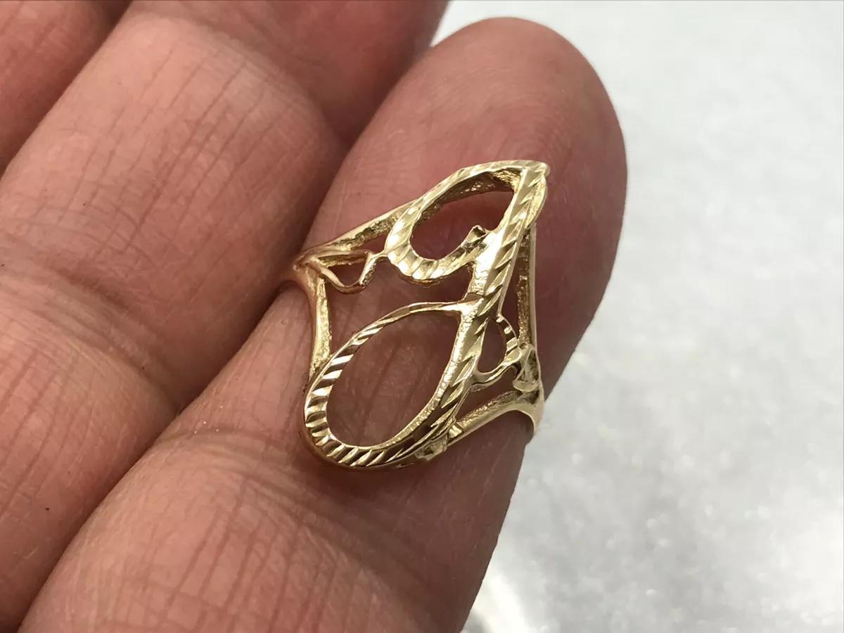 14 karat J initial ring 14K yellow gold ladies diamond cut J