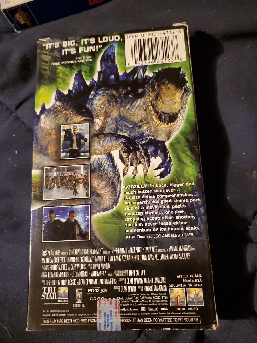 Godzilla (VHS, 1998), Matthew Broderick, Jean Reno PG-13 Textured