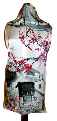 Schal Tuch Seide 100% mulberry silk satin High Quality grau - rosa 175 x 52 cm - Bild 1 von 4