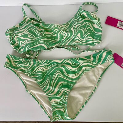 Ninety-Nine Degrees Strappy Green White Swirl Bikini Swim Suit