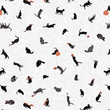 Feline Drive Fabric EERIE Cats Pumpkins Catnip White Fat Quarter 18"x22" FQ