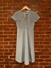 Madewell Indigo Button Wrap Midi Dress Women's 0 Petite Blue Denim Cottagecore