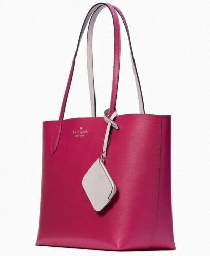 Kate Spade Ava Reversible Ruby Red Leather Tote Pouch Pearl NWT K6052 $359