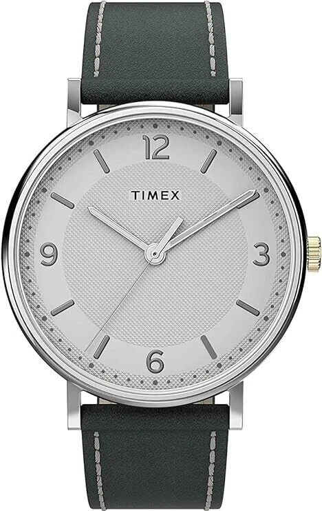 Timex TW2U67500男士石英表全新模拟灰色皮革表带41毫米表壳