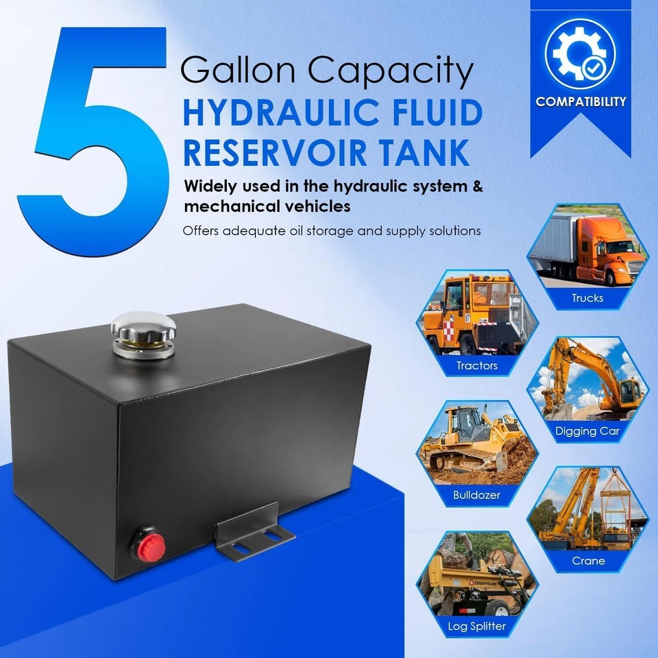 5 Gallon 14 Gauge Steel Hydraulic Fluid Reservoir Tank with Breather Cap - Image 2 of 4
