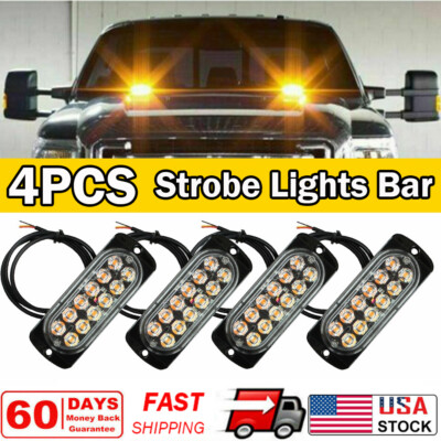 4x Amber 12 LED Car Truck  Beacon Warning Hazard Flash Strobe Light