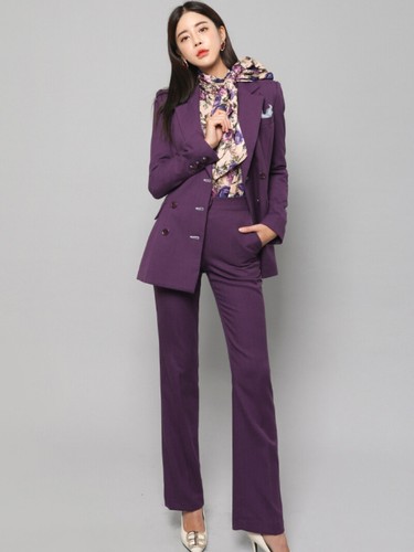 Tailleur elegante ufficio completo donna viola scuro giacca pantalone 4941  | eBay