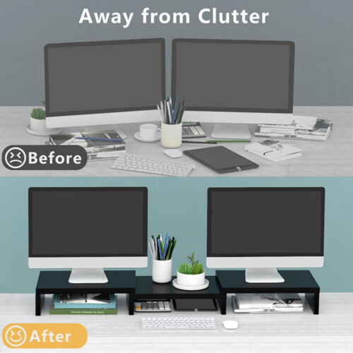 Dual Monitor Stand Riser 2 Monitor Desktop Organizer Adjustable Angle And Length - Picture 6 of 12