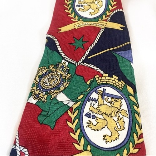 Tommy Hilfiger Vintage Men's Tie Multi Color 100% Italian Silk Flags Crest Logo - Picture 4 of 7
