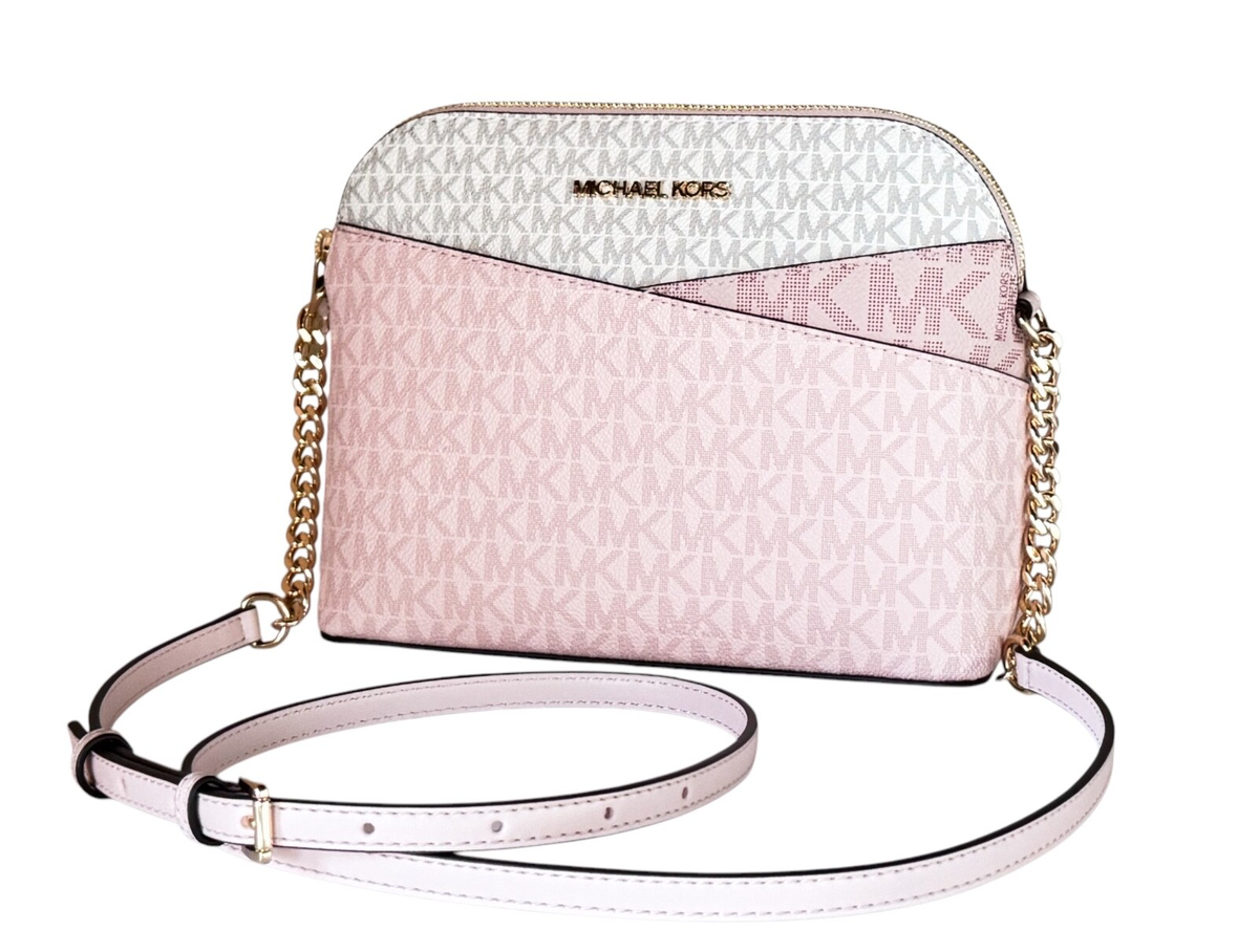 MICHAEL KORS JET SET TRAVEL DOME CROSSBODY BAG COLORBLOCK MK PINK
