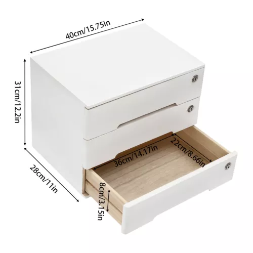 Wooden Desktop Storage Box with Lockable Drawers, Office Supplies File Organizer - Picture 4 of 6