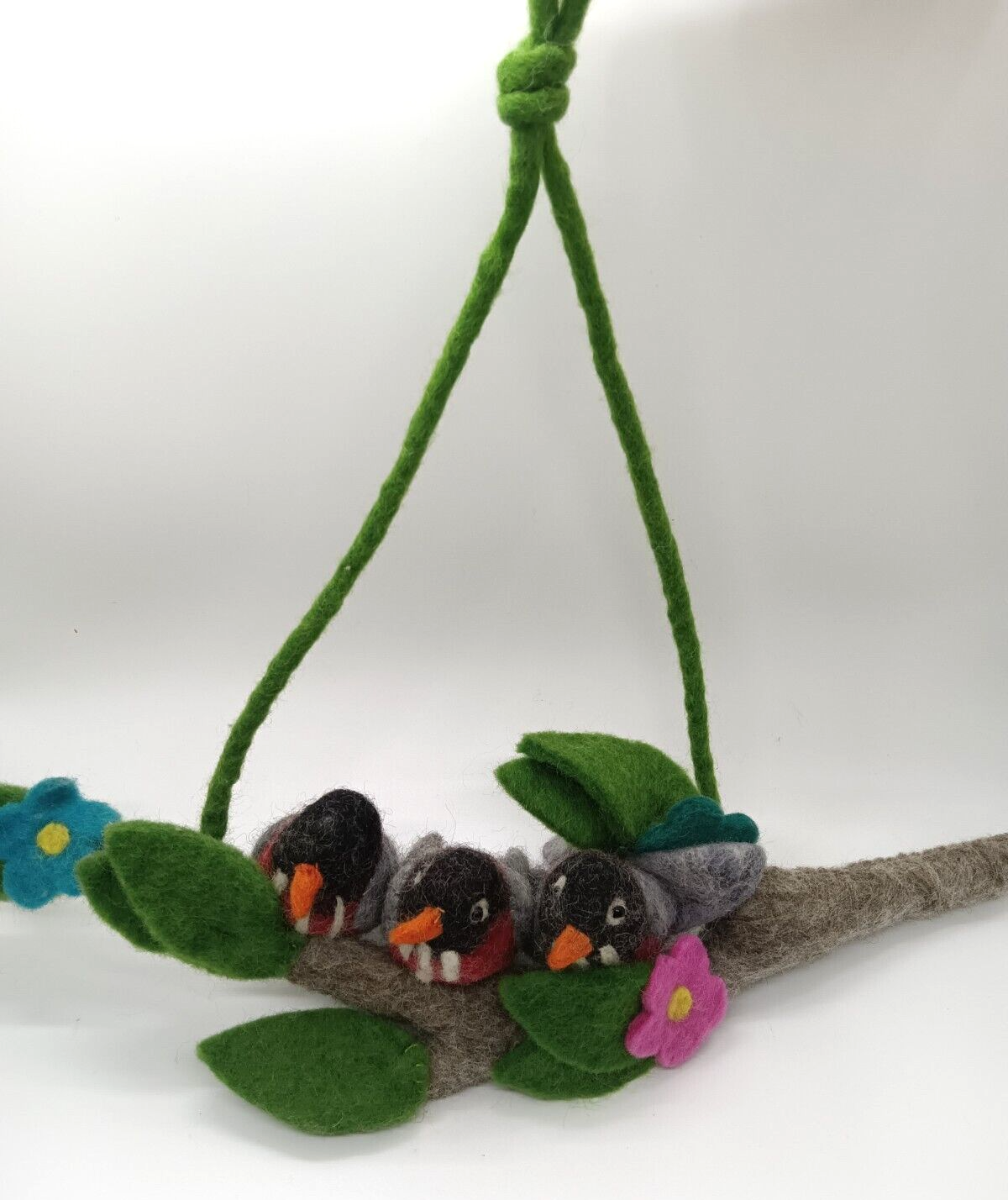 Felted Wool Folk Art Three Little Birds On Branch Hanging Decoration eBay