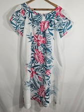 VTG Hilo Hattie Hawaiian Floral MIDI Muumuu Dress Women s L Tropical Hibiscus