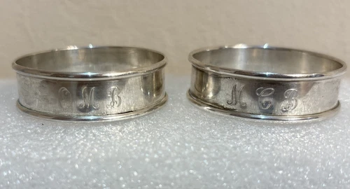 Sterling Silver Napkin Rings Pair Reed and Barton 1.75" Engraved OMB MCB