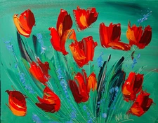 RED TULIPS  █ IMPRESSIONISM █PAINTING█MODER​N█ORIGINAL█CANVAS█ART█uEEDE