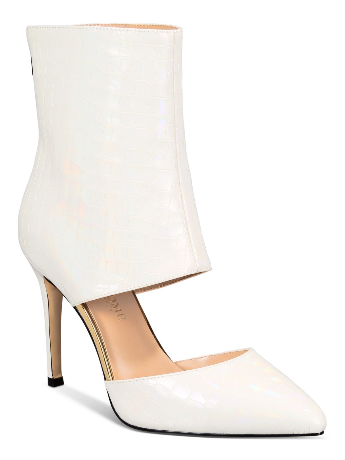 Женские ботильоны на шпильке с острым носком и переливающейся крокодиловой отделкой цвета слоновой кости, 8 М