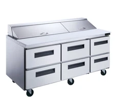 NEW 6 Drawer 72" Refrigerated Sandwich Salad Prep Table Dukers DSP72-18-D6 #4028