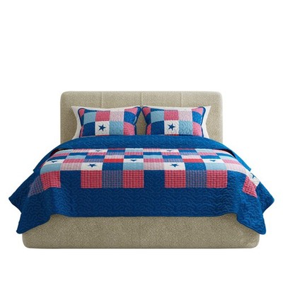 3-Piece Caroline Patriotic Quilt Set - Microfiber Americana Stars and Plaid P...