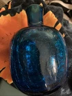 Vintage Blenko Cobalt Blue Crackle Glass Vase Handcrafted Original Sticker