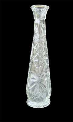 Vintage Clear Glass 9'' Bud Vase Starburst Octagonal Pattern