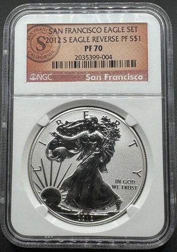 2012-S REVERSE PROOF $1 AMERICAN SILVER EAGLE EARLY RELEASES NGC PF70 01FBA26**