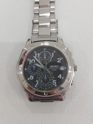 Seiko Herren Chronograph/Tachymeter Armbanduhr, schwarzes Zifferblatt, Modell V657-9019.