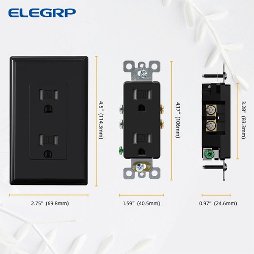 ELEGRP Decorator Wall Receptacle Screwless Plate Included, Glossy Black - Picture 6 of 7