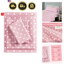 Pink Full Size Sheet Sets Kids Polka Dot Sheets for Girls 100 Cotton Percale...