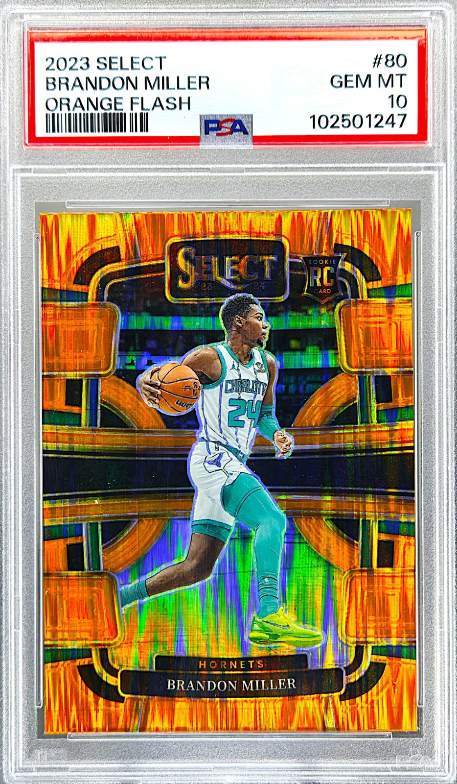 2023 Panini Select Brandon Miller #80 RC Orange Flash PSA 10 Rookie Hornets
