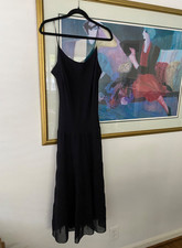 Vintage 1990s 100% Silk Chiffon Tiered Midi Dress Minimalist Chic Size 12