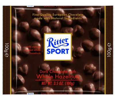 Ritter Sport, Dark Chocolate with Whole Hazelnuts (Pillow Pack), 3.5-Ounce Bars