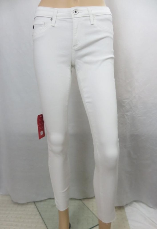 AG The Legging Ankle Super Skinny White Jeans Raw Hem Sz 25R NWT $188