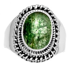 Natural Green Aventurine 925 Sterling Silver Ring s.9 Jewelry R-1279