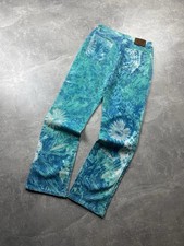 Just Cavalli Jeans Archive 00s Blue Floral Print Denim Pants Made in Italy Sz 34